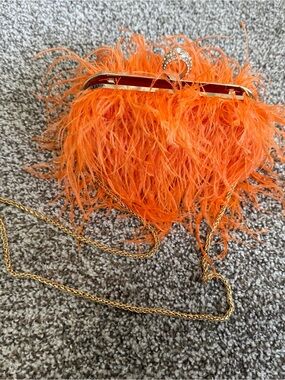 Moda Luxe Orange Feather Evening Clutch with Gold Chain